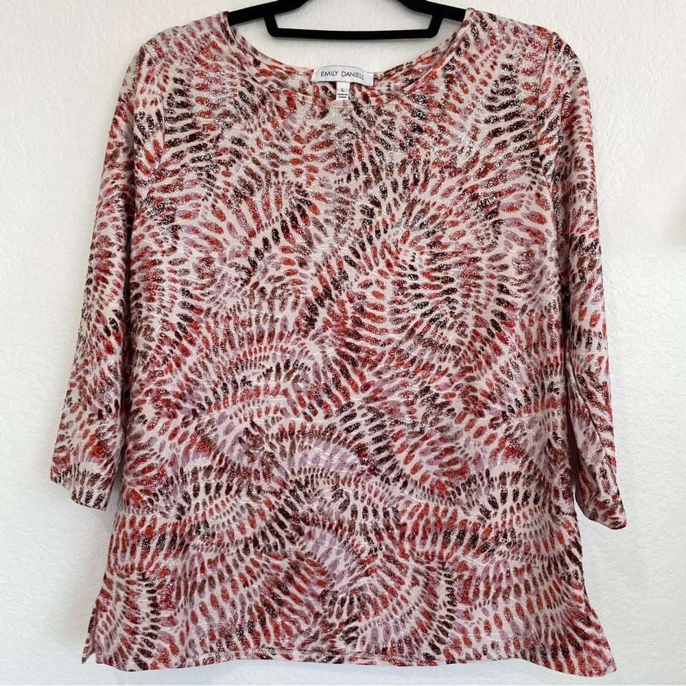 Emily Daniels Orange, Brown & Lavender Red Multicolor Abstract Patterned Blouse - Picture 8 of 10